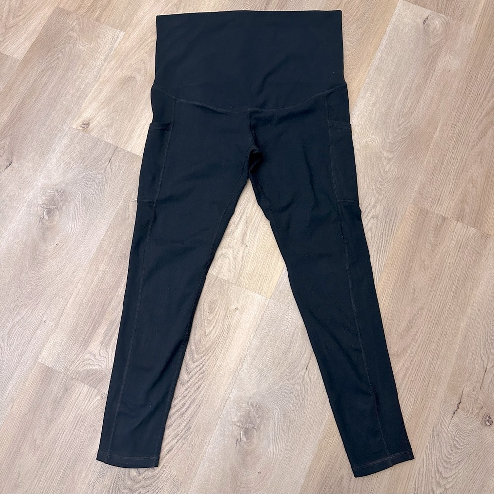 Black Maternity High-Waist Leggings with Side Pockets